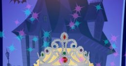 Cute avatar with blonde hair, glasses, and a crown, surrounded by sparkles in a spooky game-themed background.