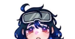 Anime-style character with blue hair, glasses, and a lab coat, expressing curiosity and worry. Perfect for Suika fans!