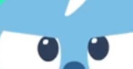 Angry blue cartoon character with a lightning bolt on its head, showcasing a fierce expression against a colorful background.
