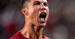 Cristiano Ronaldo celebrates passionately in Portugal's national jersey, showcasing determination and competitive spirit.