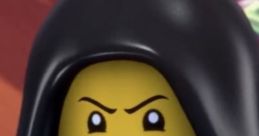 Lloyd Kid LEGO character in a black hood, displaying a determined expression with intense eyes, perfect for collectors.