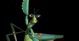 Maestro Mantis from Kung Fu Panda, depicted with vibrant green colors and a fierce expression, ready for action.