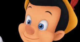 Playful Pinocchio character from Kingdom Hearts, wearing a blue bow tie and yellow hat, ready for an adventure.