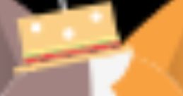 Cartoon character Mowe with a playful expression, sporting a burger-themed hat and vibrant orange and gray fur.