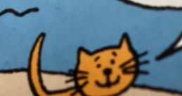 Playful cartoon cat with a smiling expression, bright orange fur, and a curvy tail, perfect for Catman themes.