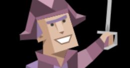 Stylized character of Commander Martin, bravely holding a sword while standing on a rocky surface in a colorful outfit.