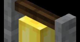 Golden bell in Minecraft, showcased with stone supports and a wooden beam for in-game notifications and ambiance.