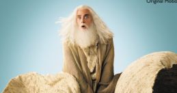 Evan Almighty film poster featuring a man with long hair and beard, humorously dressed, embodying a biblical figure.