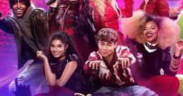 Disney's Descendants Zombies Worlds Collide Tour cast performing, showcasing vibrant costumes and energetic poses on stage.