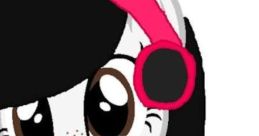 Cute Melody MLP character with a black mane and pink headphones, showcasing her playful personality and vibrant style.