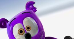 Purple cartoon bear character with microphone, embodying fun and creativity, inspired by Mikiesogood13's artistic style.