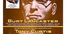 Classic movie poster of 'Sweet Smell of Success' featuring Burt Lancaster and Tony Curtis, highlighting press manipulation themes.