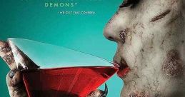 Ava's Possessions movie poster featuring a woman sipping a cocktail with a ghostly twist, highlighting humor and horror.