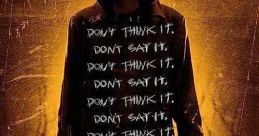 The Bye Bye Man poster featuring a mysterious figure with warnings about thinking or saying his name. Horror film marketing.