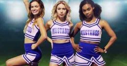 Cheerleaders in blue and white uniforms pose confidently, showcasing strength and teamwork in "Pom Poms and Payback" (2021).