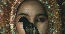 Haunting poster of "In My Mother's Skin" showcasing a cracked mirror reflecting eerie figures and a crow.