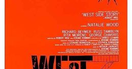 Classic poster for "West Side Story" (1961) featuring dynamic silhouettes and striking orange background, showcasing iconic dance.