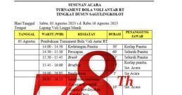 Schedule for ZTURNAMEN VOLI ZEE PARFUME, tournament in Dusun Sagulingkolot, celebrating Indonesia's 78th Independence Day.
