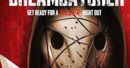 Poster for "Dreamcatcher (2021)" showcasing horror themes with a masked figure, screaming woman, and bloody knife.