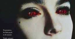Poster for "Innocent Blood" (1992) featuring a vampiric woman with striking red eyes, promoting a thrilling mafia narrative.