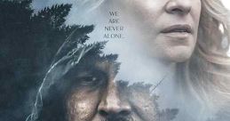 Exile (2023) poster featuring Adam Beach and Camille Sullivan, with the tagline "We are never alone" prominently displayed.