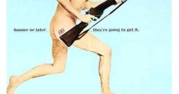 Naked soldier brandishing a rifle, representing themes from "The Virgin Soldiers" (1969), with bold vintage promotional text.