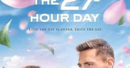 Couple smiling amidst pink petals, promoting "The 27-Hour Day," a romantic Hallmark movie about seizing the moment.