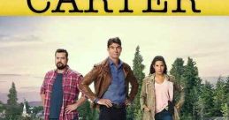 Main characters from "Carter" (2018) pose by a lake with a crime scene in the background, showcasing mystery and drama.