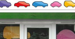 Bright storefront of WeBuyAnyCar featuring colorful car graphics, showcasing the brand's welcoming atmosphere for customers.
