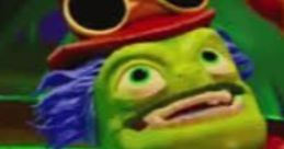 Dr. Krankcase character with green skin, blue hair, and a red hat, showcases a quirky, whimsical design.