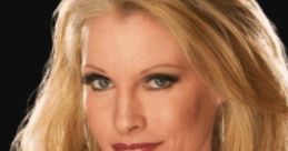 WWE star Sable with long blonde hair and striking makeup, showcasing her captivating smile and confident presence.