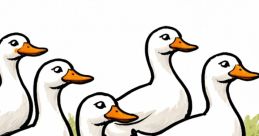 A group of cartoon ducks walking on green grass, showcasing their charming features and playful nature.