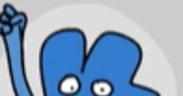 Cheerful blue character Four from Bfb, raising a hand and smiling, set against a light gray background.