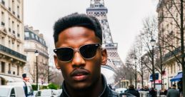 Stylish individual in a black and green jacket poses confidently near the Eiffel Tower, embodying urban fashion trends.