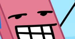 Eraser from BFB, featuring a cheerful expression and bright pink color, stands against a colorful background.