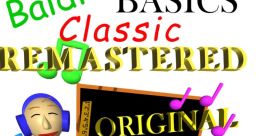 Baldi's Basics Classic Remastered OST cover featuring colorful text and a character holding a chalkboard with musical notes.