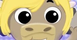 Cheerful cartoon yak with blonde hair, DJing on a blue keyboard, promoting fun and creativity in music. Perfect for Yak Linkuad!