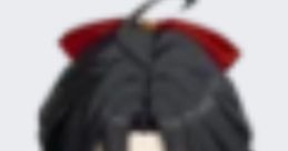 Chiyo Strinova with black hair and a red accessory, smiling softly in a blue outfit, embodies charm and elegance.