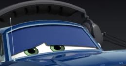 Brent Mustangburger from Cars 2, featuring a blue vintage Mustang with a playful expression and stylish wheels.