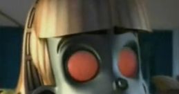 MaternoTron from Jimmy Neutron, featuring a robotic character with striking features, engaging in a musical moment.