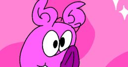 Cheerful pink pig Edward from the Mario and Luigi Show, set against a vibrant pink background with sparkling accents.