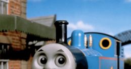 Thomas the Tank Engine smiles confidently in a vibrant scene on Sodor, showcasing his iconic blue and red design.