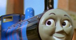 Edward the Blue Engine smiles confidently, showcasing his blue and red colors in Railway Adventures for young fans.