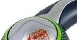 Bop It Blast controller featuring a vibrant green and silver design, known for its fun female voice commands.