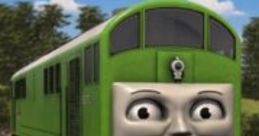 BoCo the Big Friendly Diesel beams with joy on a sunny day, showcasing his vibrant green design and friendly face.