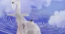 Harold the Helicopter from Robot Chicken spinning in the sky, showcasing his playful and quirky character design.
