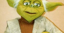 Grand Jedi Master Yoda in festive attire from "It's a Very Merry Muppet Christmas Movie," holding a walking stick.