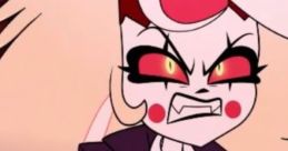 Charlie from Hazbin Hotel showcasing intense maternal behavior, characterized by her striking expression and stylish suit.