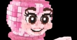 Pixel art character in pink riding a bike, embodying the playful spirit of "Trying Saying Steal A Brainrot.