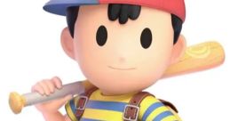 Ness from SSBU stands confidently with a baseball bat, wearing a striped shirt and red cap, embodying determination and youth.